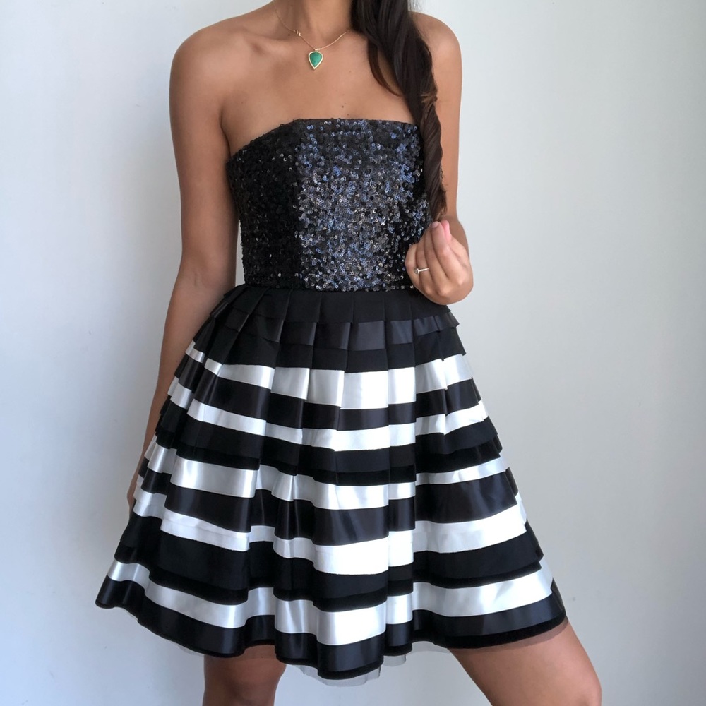 Alice + Olivia sequin strapless striped dress 2